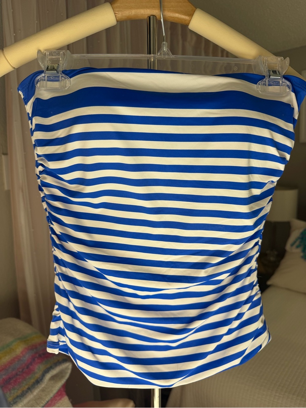 Tommy Bahama Blue & White Striped Strapless Tankini Top